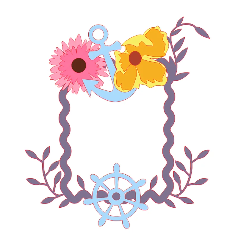 

YaMinSanNiO Flower Rectangle with Anchor Metal Cutting Dies Frame Stencils Die Cut for Scrapbooking Album Paper Card Embossing