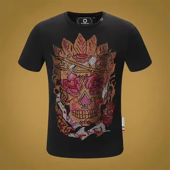 

hot skull pp Original diamond loose Street screen printed punk men's short sleeve T-shirt pure cotton high quality