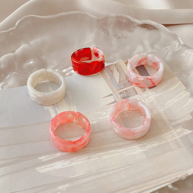 Transparent Acrylic Resin Rings for Women Korean Style Summer Sweet Cute Geometric Round Open Ring Wedding Jewelry Gift