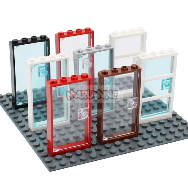 Marumine 60616 Window Door Frame 1x4x6 Building Blocks 60596 MOC Parts with Glass Toys For Children House City Compatible Brick 5
