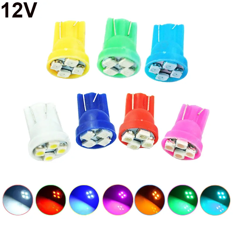 

10pcs LED T10 Color Light Bulbs Wedge 4SMD 1210 LED Bulbs 12V Car Side Marker Lights White Red Ice Blue W5W 2825 158 192 168 194