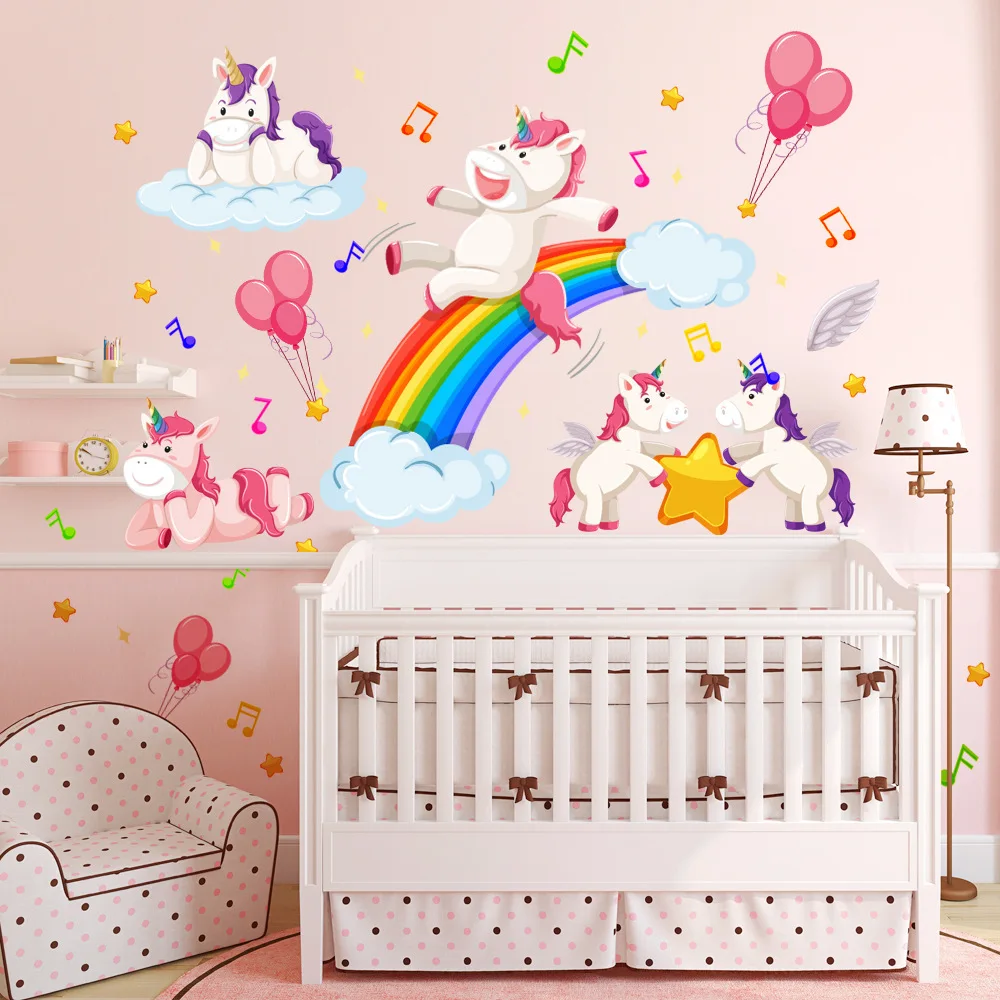 

Rainbow Unicorn Wall Sticker Star Animal Sticker Music Balloon Decal for Children's Room Kindergarten Wallpaper Home Decoration