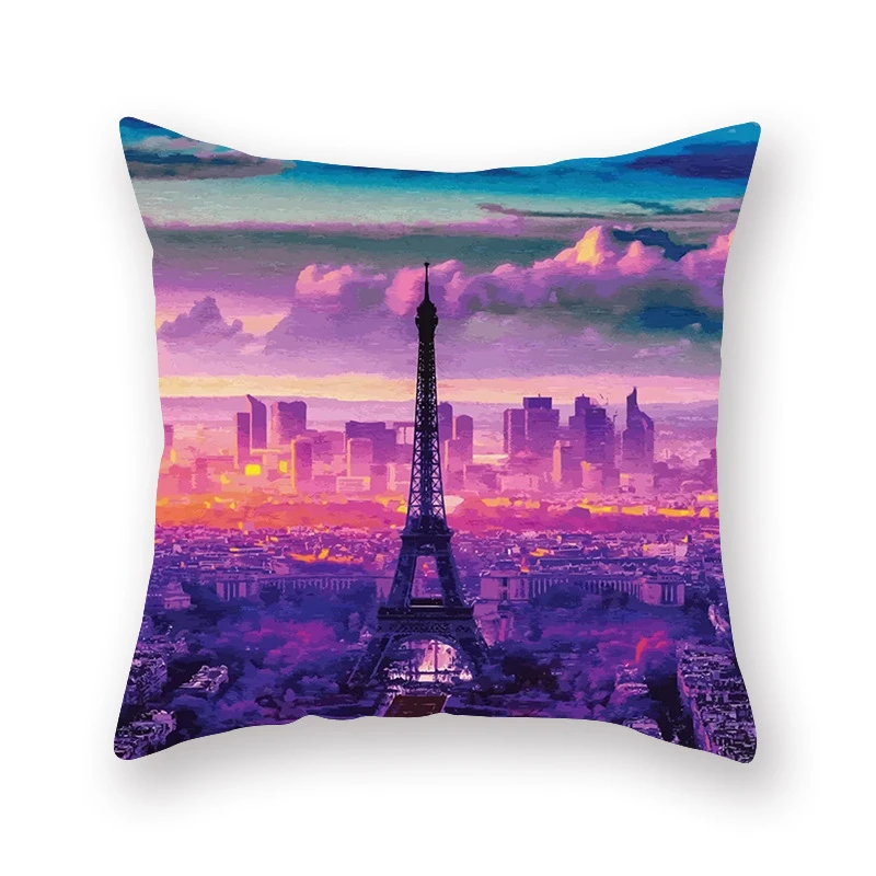 Pillow Cushion Cover Romantic Paris Eiffel Tower Pillow Cover Pink Blue Valentine Romance Cartoon Throw Pillow Cover Sofa Couch