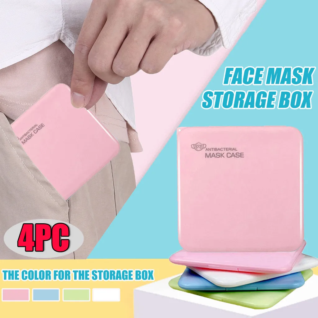 

4pcs Portable Face Mask Storage Bag Pollution Prevention Folder Box Pink Blue Green White Mask Moisture-proof Organizer Storage