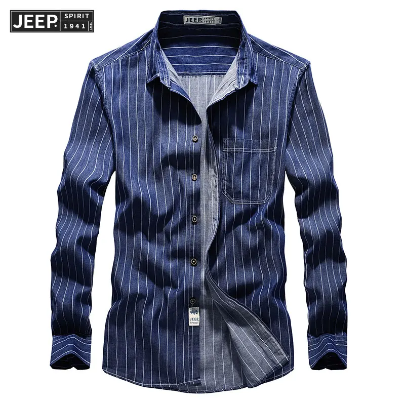 deep blue asia size Прямая ; сезон весна-осень; удобная повседневная одежда для джипа; рубашки в полоску; мужские хлопковые рубашки; блуза с длинными рукавами; мужская одежда - Цвет: deep blue asia size