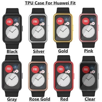 

TPU Soft Full Screen Glass Protector Case Shell Edge Frame For Huawei Watch Fit Strap Band Protective Bumper Cover Accessories