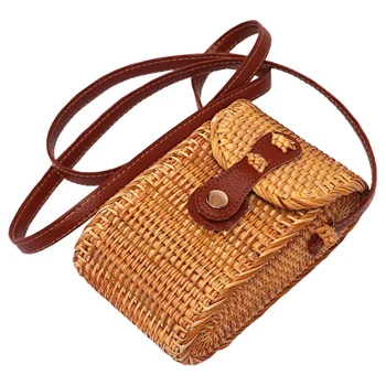 

LJL-Hand Woven Round Rattan Clutch Shoulder Wicker Wallet Straw Messenger Bag Woven Women's Bag Travel Vacation Bag