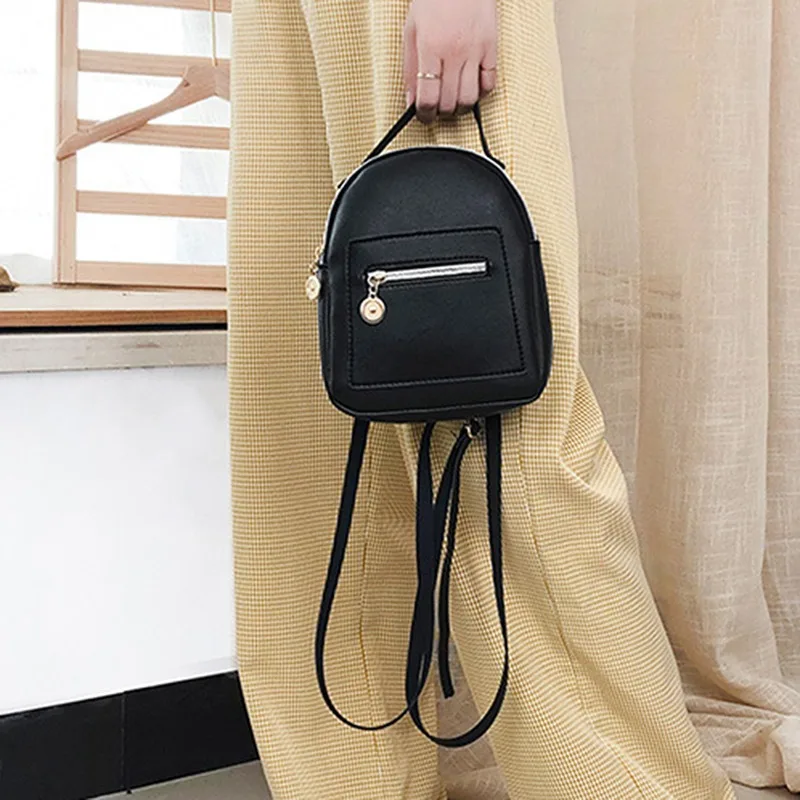 Mini mochila de PU para mujer, bolso de teléfono Shoelder, mochila escolar informal para mujer, mochila escolar de Color sólido con múltiples bolsillos