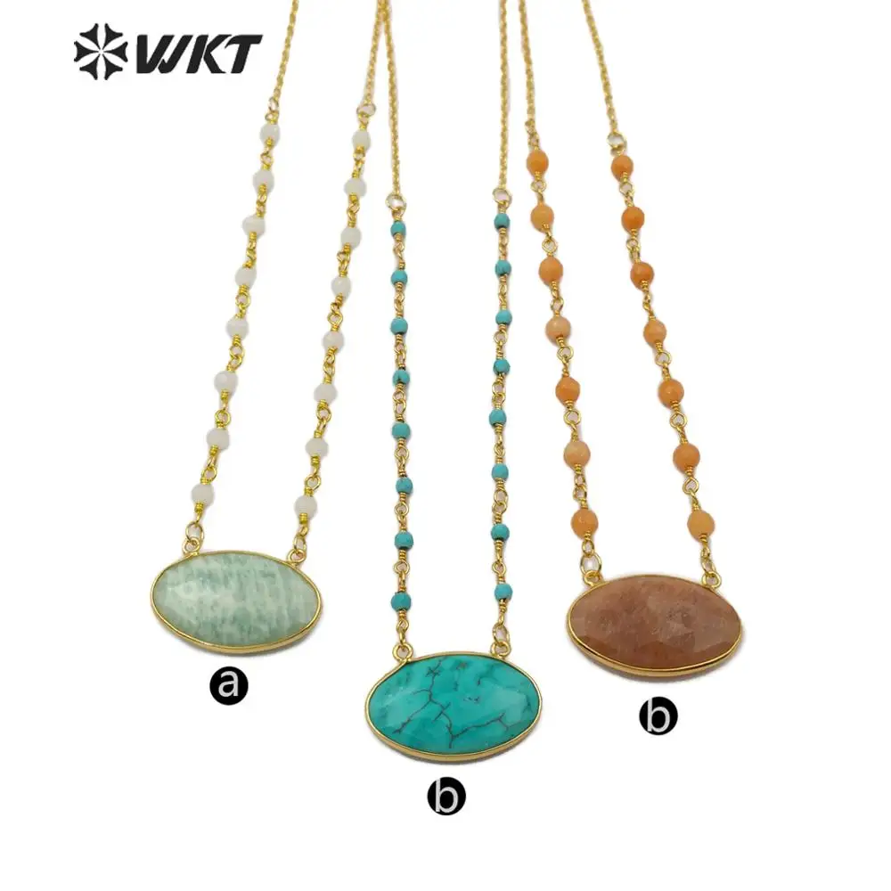 WT-N1168 капли воды форма натуральная бирюза камень ожерелье из круглых бусин Шарм женщин Мода ожерелье, золото, Ювелирное Украшение - Окраска металла: mix (send randomly)