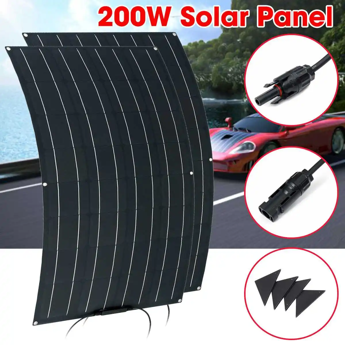 Гибкий Панели Солнечные 100 W/200 W матовая текстура с 4 защитные уголки солнечных батарей модуль MC4 разъем для батарей 12В автомобилей класса RV яхта