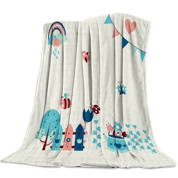 

Nordic Cartoon Geometic Children Throw Blankets with Plant-themed Warm Blankets