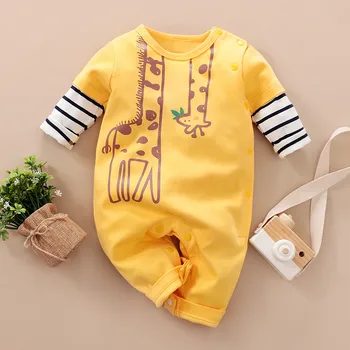 

PatPat Baby Boy Girl Giraffe Print Long-sleeve Jumpsuit Bottom Snap Spring and Autumn Round Neck Cotton Casual for Baby