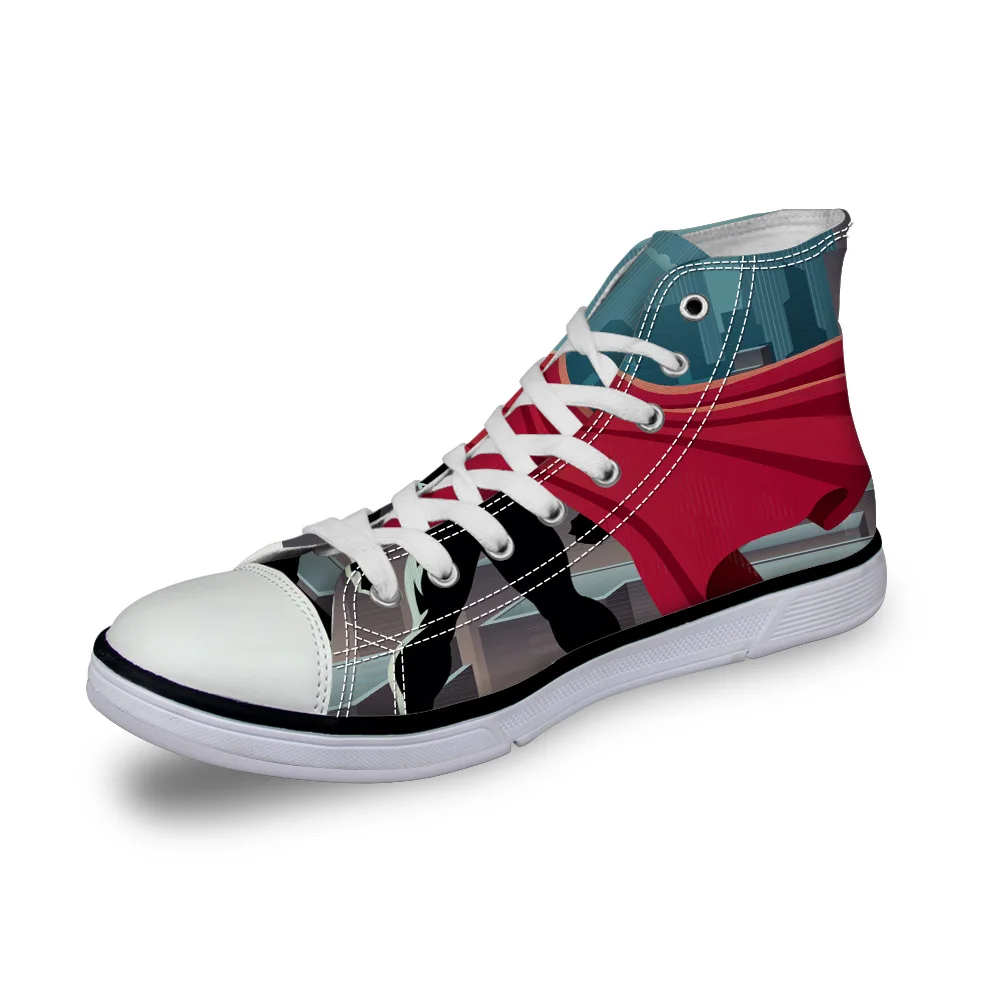 

WHEREISART Women Canvas Shoes Cartoon Superhero Cloak Back High Top Flats Vulcanized Shoes Female Casual Shoes Sneakers