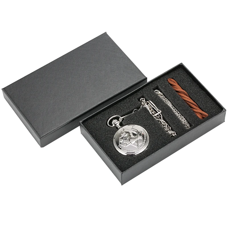 Стальной алхимик серебро подвеска для часов Мужские кварцевые карманные часы японское аниме ожерелье Fob часы высокого класса подарки наборы 5 шт./компл - Цвет: watch gifts set