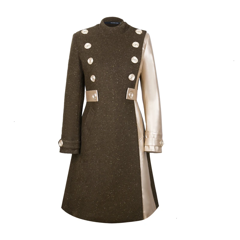 army green SISPELL элегантное лоскутное пальто женский воротник-стойка с длинными рукавами с высокой талией хит цвета женские пальто осень зима Новая мода - Цвет: army green