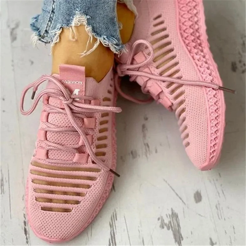 Women's sports shoes summer women's shoes rubber sole vulcanized shoes running shoes lace flat shoes women breathable shoes