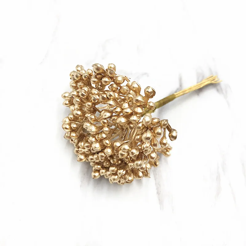 HINDJEF 6 шт. искусственные ягоды Золото Серебро растение трава Свадьба Рождественское украшение-гирлянда дома искусственные цветы - Цвет: Gold