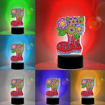 

DIY Diamond Painting Christmas BootsLED Light Special Shaped Embroidery Rhinestones Night Lamp Needlework Kit Home Desk Table