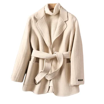 

Hand-stitched Autumn And Winter Fashion Casual Double-sided Woolen Cloth Loose Solid Color Woolen Coat New Women's Clothing B086