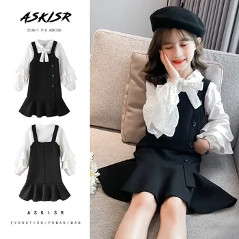

Teen girl clothing set 2020 autumn white top black skirt set kids clothing school girl sportswear children clothing set 8 10 12Y