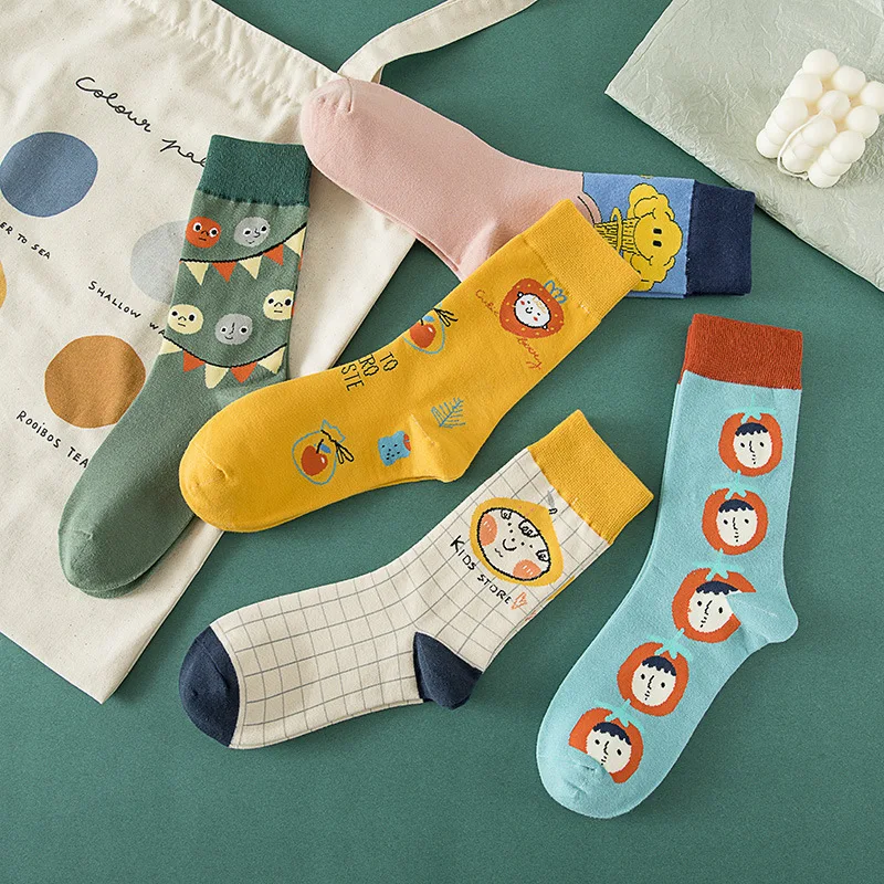 

A Pair of New Personality Cartoon Funny Color Female Socks Korean Cotton comfortable Cartoon Female Socks