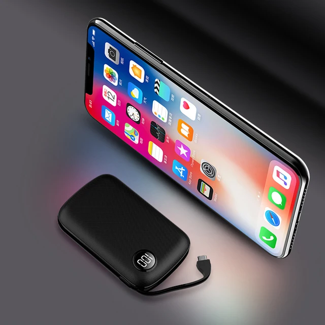 $US $13.78  10000mah Mini Power Bank Thin Digital Display 2.1A Fast Charging 2 In1 Built-in Line Portable Charg
