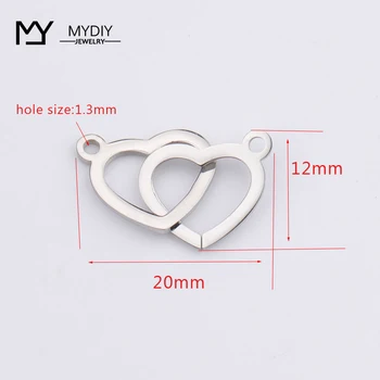 

10 / pieceDIY handmade stainless steel mirror double peach heart love connector double hanging jewelry Bracelet accessory pendan