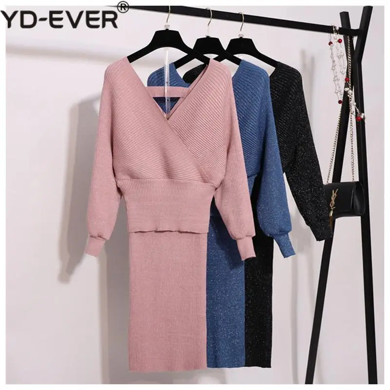 Весенний шикарный трикотажный Женский комплект 2 шт. с рукавом фонариком v