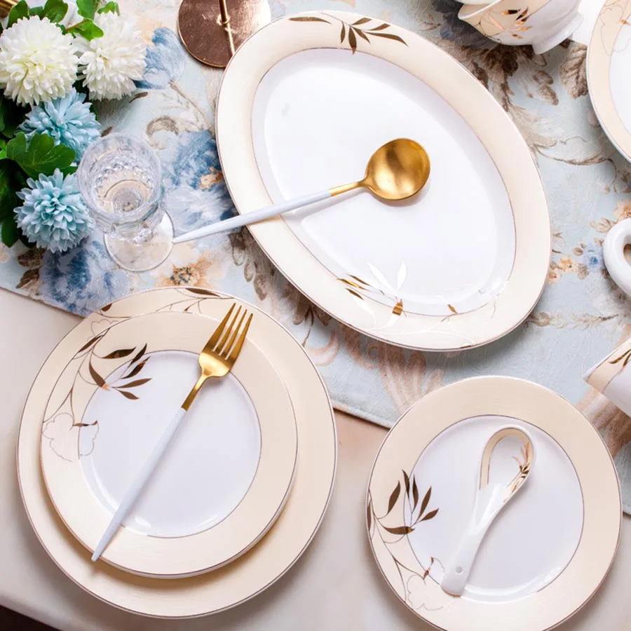 60 Heads jingdezhen ceramics tableware tableware Rice Bowl Dish Salad Noodles Bowl Plate Dinnerware Sets tablewar dish set