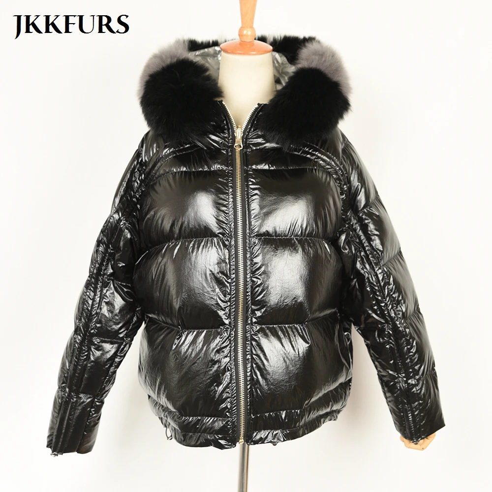 

Women's Winter Jackets White Duck Downcoat Real Fox Fur Collar Double Face Reversible Coat Top Quality Fashion Style S7482B