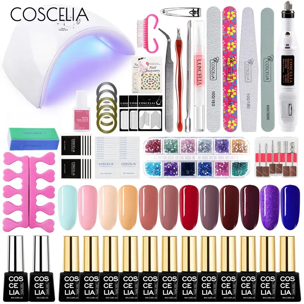

COSCELIA Manicure Set With 36W UV LED USB Nail Dryer Lamp 8ml Multicolor Gel Nail Polish Kit All For Nail Art Tools