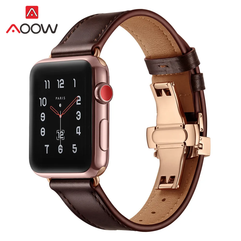 Ремешок из натуральной кожи для часов Apple Watch iwatch 4 40 мм 44 мм 38 мм 42 мм браслет с застежкой-бабочкой ремешок для iwatch 3 2 1
