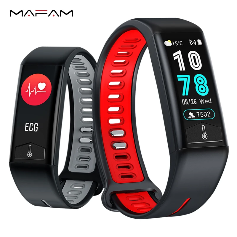 MAFAM T02 ECG Смарт часы кровяное давление пульсометр измеритель температуры тела IP68