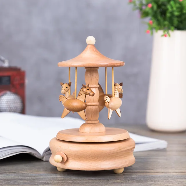 Music box wooden music box home creative solid wood carousel crafts Valentine's Day gift ornaments box gift  wood carousel 2