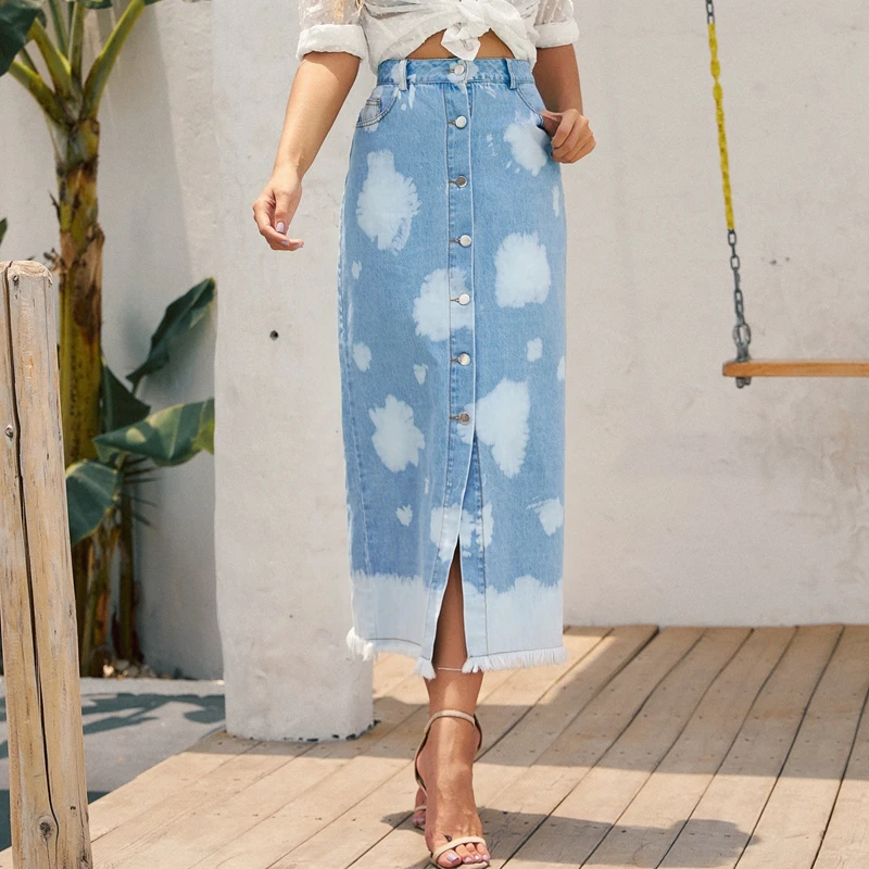 ladies jean skirts long