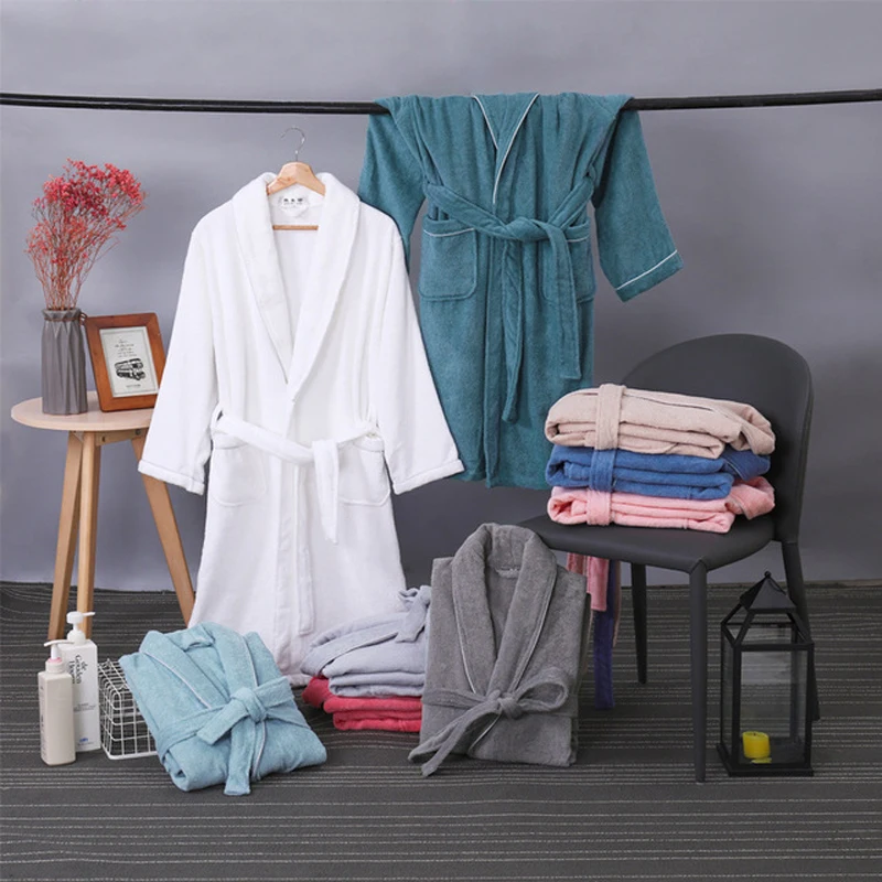 Solid Hotel Robe Cotton Robes Toweling Terry Robe Lovers Men And Women Bathrobe Soft Sleeprobe Female Casual Homewear