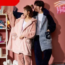 Pajama Sets Sleepwear Women Robe Winter Flannel Thickened Women's Long Paragraph Couples Bathrobe Three Layers Cotton Nightgown