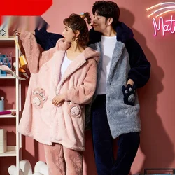 Pajama Sets Sleepwear Women Robe Winter Flannel Thickened Women's Long Paragraph Couples Bathrobe Three Layers Cotton Nightgown