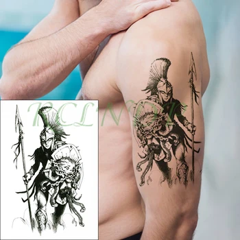 

Waterproof Temporary Tattoo Sticker warrior holding a spear and shield Fake Tatto Flash Tatoo big size tattoos for kid Women Men
