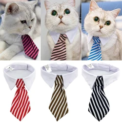 Collier avec nœud papillon rayé pour chien et chat, accessoire pour animaux de compagnie, réglable, blanc, costume pour petits, moyens et grands félins 