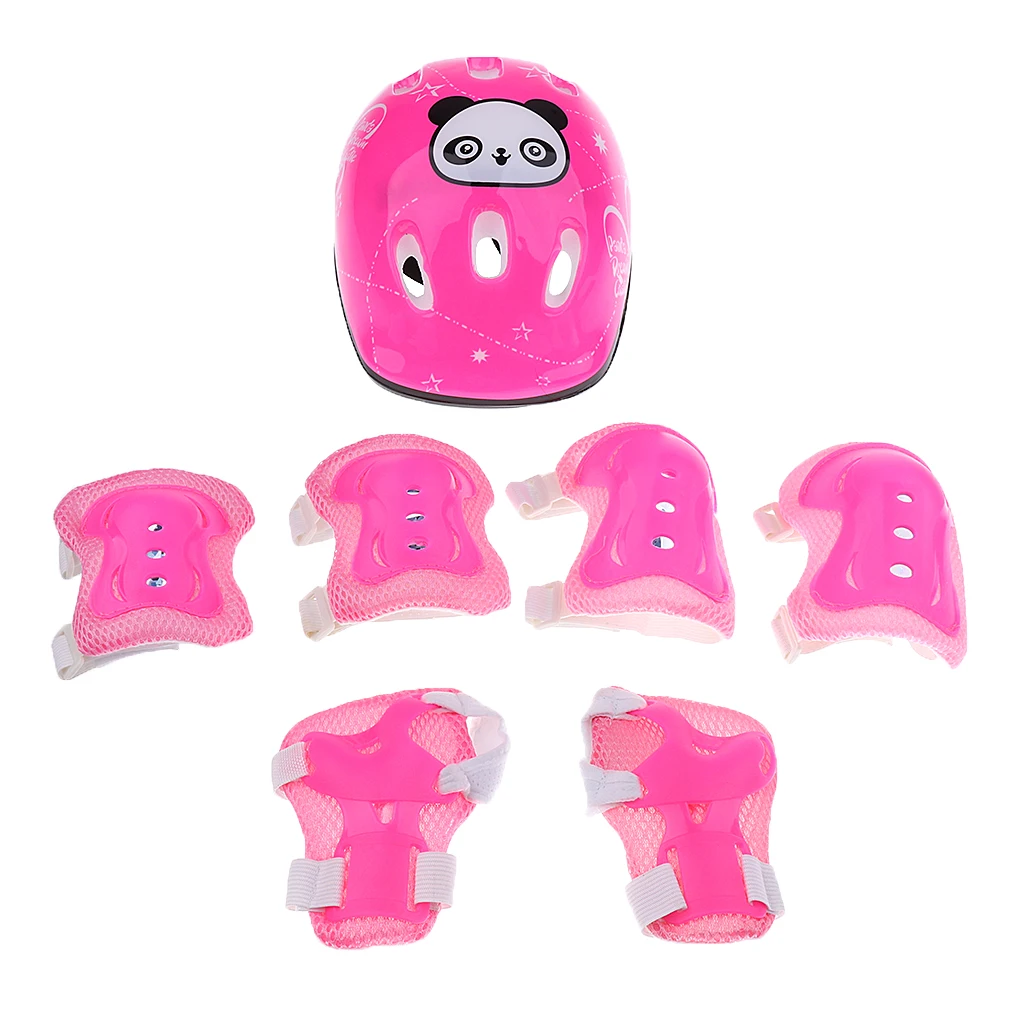 7 Pieces Kid Child Roller Skating Cycling Skateboard Scooter Helmet Knee Elbow Pad Wrist Guard Red/Blue/Pink