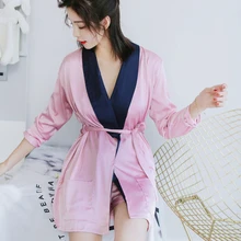Розовая Женская однотонная Пижама комплекты ночных рубашек 3 шт ремень топ брюки костюм пижамы сексуальная женская домашняя одежда кимоно халат ночная рубашка