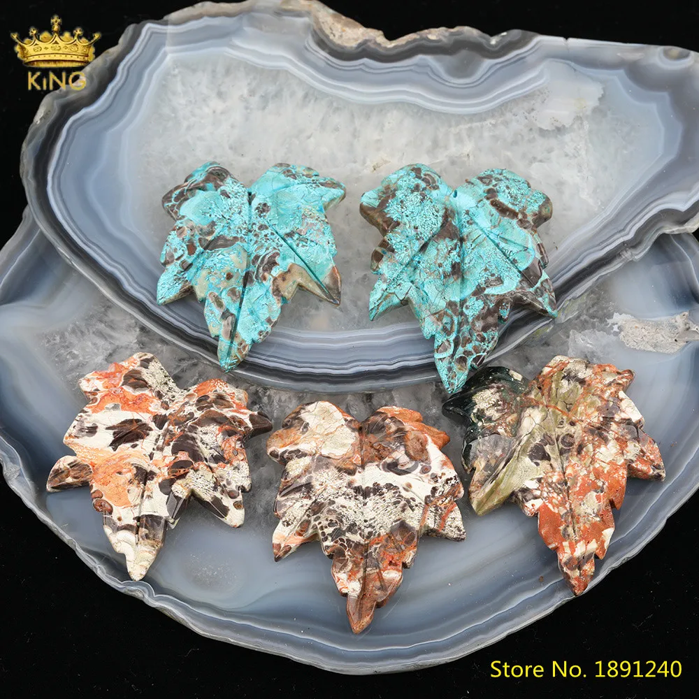 

5pcs Natural Oceans Agates Leaf Shape Pendant Necklace,Drilled 1mm Hole Agates Pendant Charms For DIY Jewelry Making