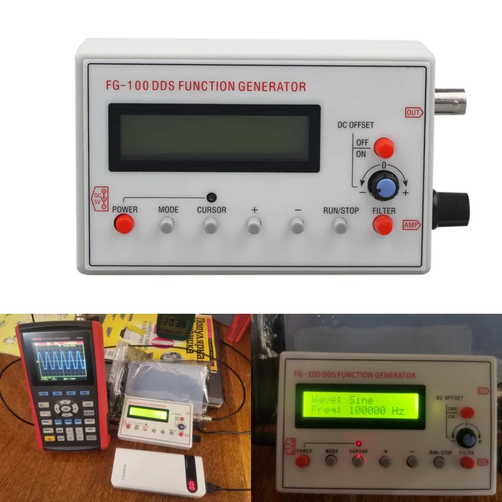 FG-100 DDS Function Signal Generator Module 1HZ-500KHz Sine Square Wave w/case 