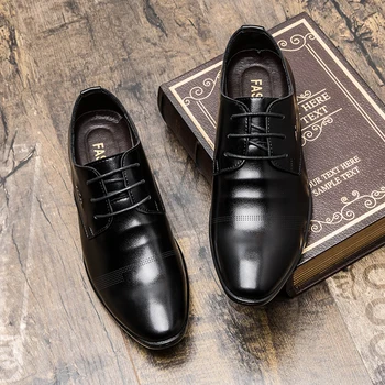 

Brand Fashion Men Dress Flat Shoes Business Oxfords Shoes Pointed Toe Wedding Shoes Leather British Lace-up Footwear