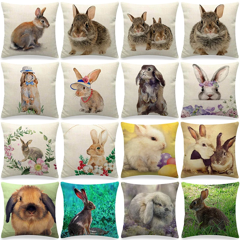

2022 Happy Easter Decor Cushion Cover 45x45cm Pillowcase Home Decorative Linen Pillow Cover Easter Eggs Bunny Printed Pillowcase
