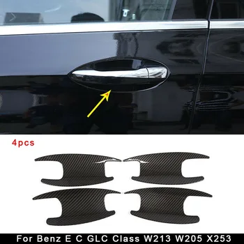

4pcs Carbon Fiber Style Car Door Bowl Cover Trim For Benz E C GLC Class W213 W205 X253 Door Bowl Cover Trims Car Sticker