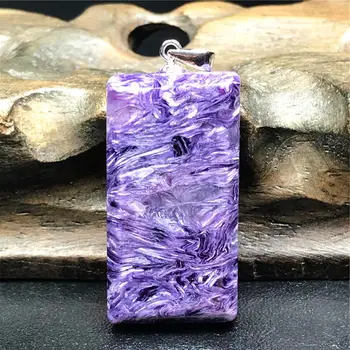 

Necklace Pendant Natural Purple Charoite Jewelry For Woman Lady Man Love Gift 925 Silver Crystal 31x16x7mm Rectangle Stone AAAAA