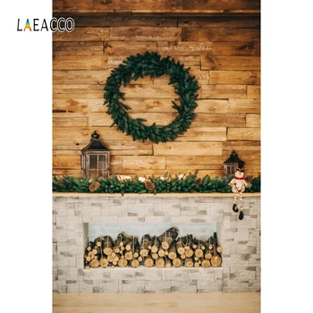 

Laeacco Wood Wall Pine Wreath Fireplace Lights Photography Backgrounds Christmas Backdrops Baby Birthday Portrait Photozone Prop