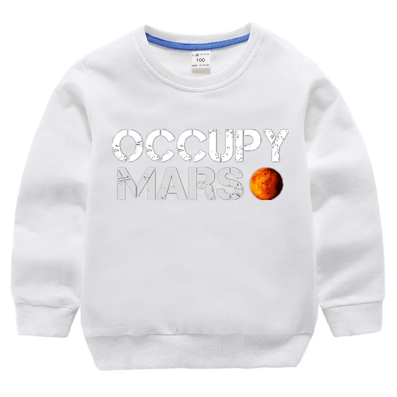 Детский хлопковый пуловер с принтом Mars Spacex для девочек; топы для маленьких мальчиков; осенняя одежда; толстовки для мальчиков - Цвет: T18A-white